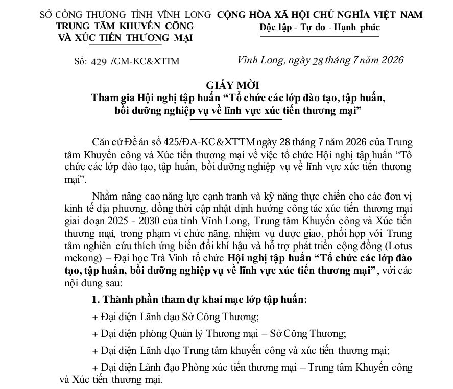 Thu Moi Tap Huan Xuc Tien Thuong Mai Vinh Long